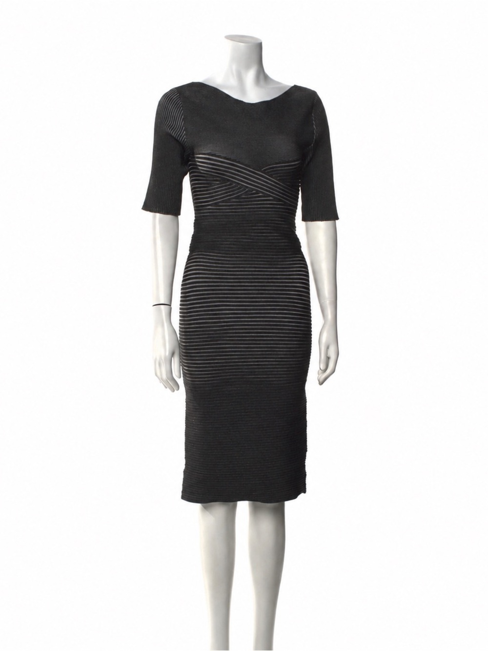 Hervé Léger Metallic Bandage Sheath Dress Bateau Neck 3/4 Sleeve NWT Size S